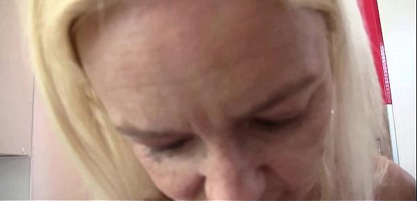  Old blonde mother-in-law swallows his big dick